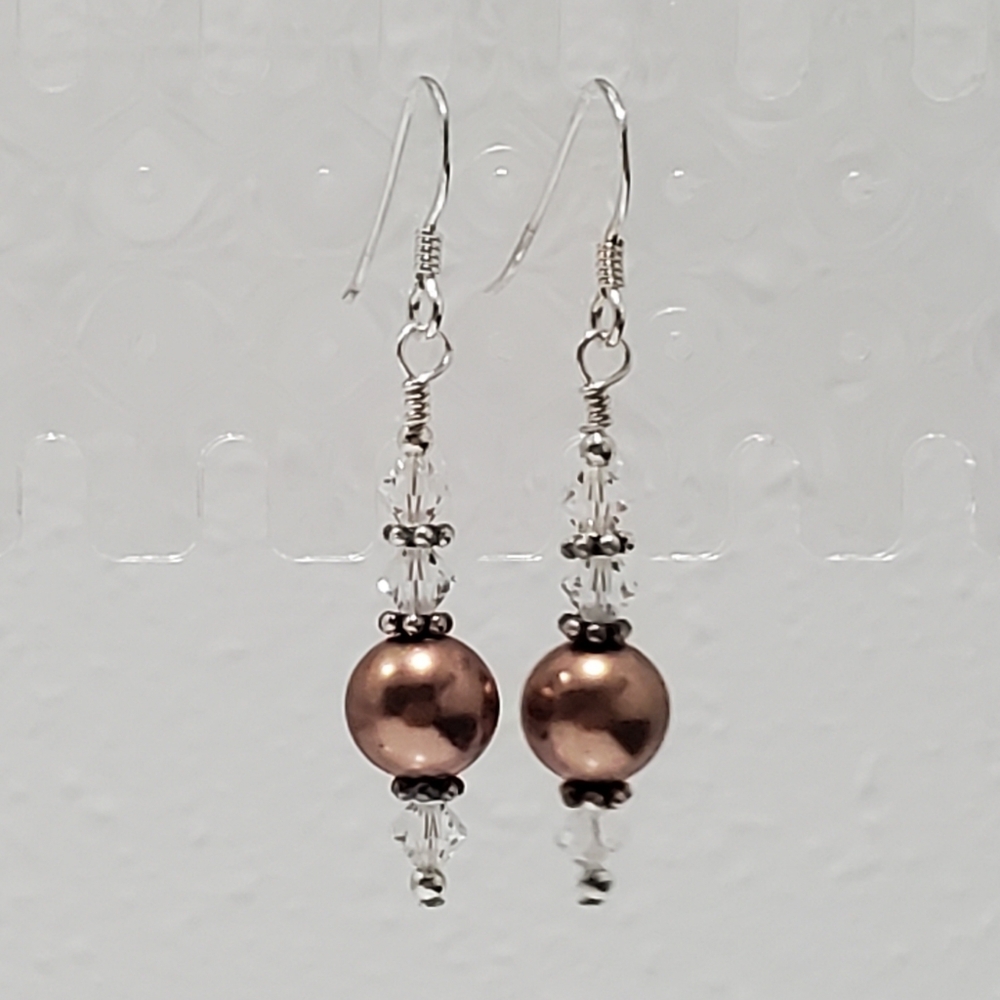 Sterling 925 Silver, Czech Glass Pearls, & Swarovski Crystal Earrings.  NWT